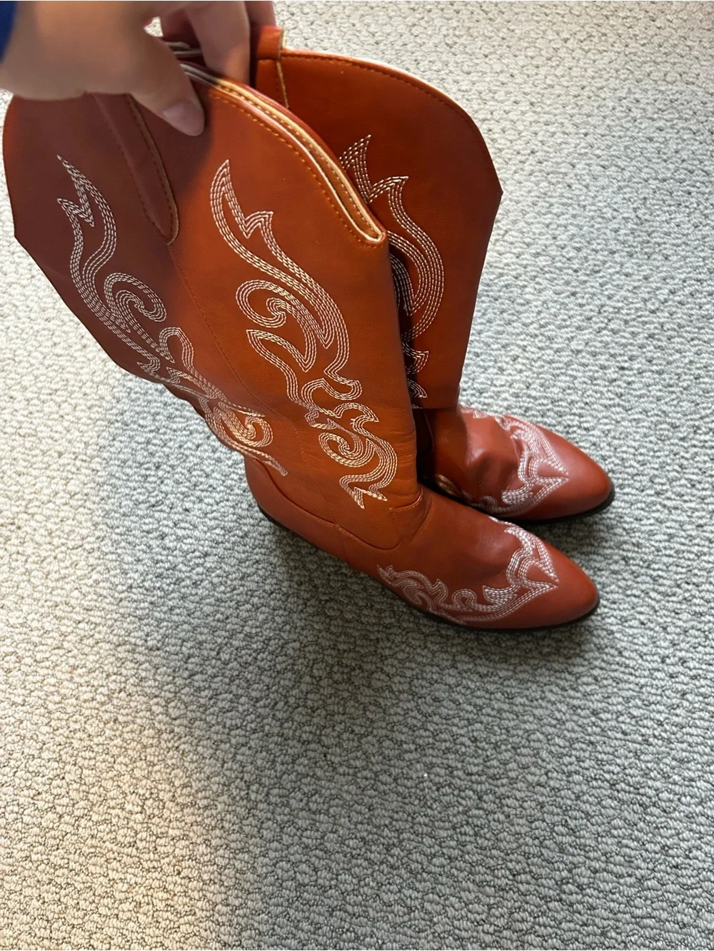 Rust Orange Embroidered Western Boots - Women